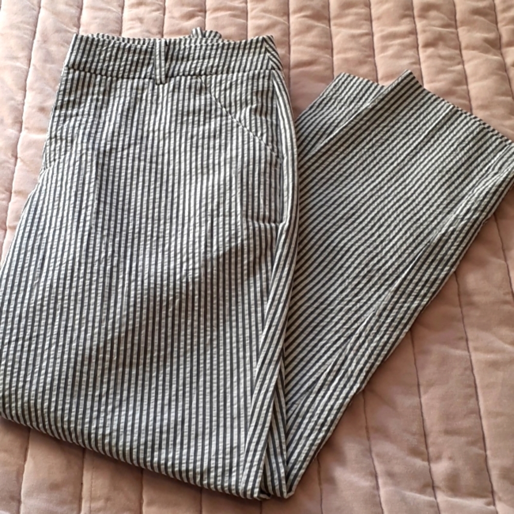 Pinstriped navy gray / white ankle length